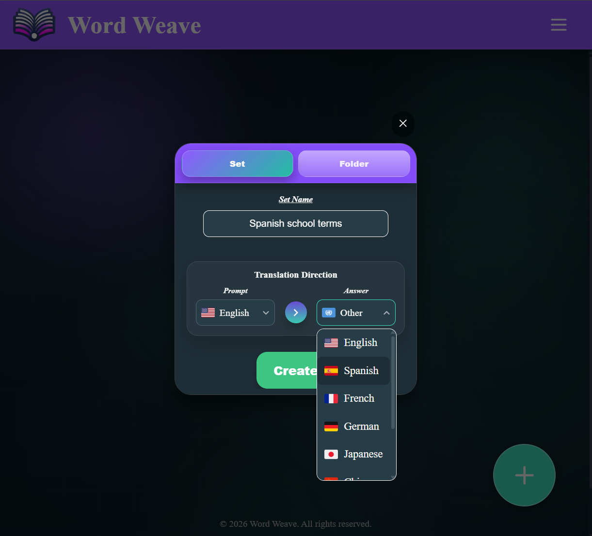 Creating a vocabulary set in Word Weave